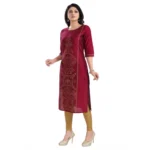 Generic Women's 3/4th Sleeve Silk Blend Tunic Long Kurti (Majenta) - Image 2