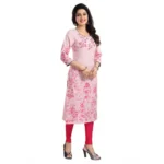 Generic Women's 3/4th Sleeve Viscose Blend Tunic Long Kurti (Pink) - Image 2