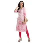 Generic Women's 3/4th Sleeve Viscose Blend Tunic Long Kurti (Pink) - Image 3