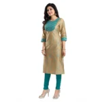 Generic Women's 3/4th Sleeve Silk Blend Tunic Long Kurti (Beige) - Image 2