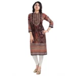 Generic Women's 3/4th Sleeve Masleen Tunic Long Kurti (Brown) - Image 3