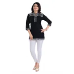 Generic Women's 3/4th Sleeve Viscose Tunic Short Top (Black) - Image 3