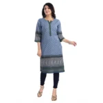 Generic Women's 3/4th Sleeve Cotton Blend Tunic Long Kurti (Blue) - Image 4