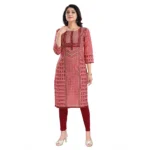 Generic Women's 3/4th Sleeve Cotton Blend Tunic Long Kurti (Pink) - Image 2