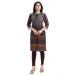 Generic Women's 3/4th Sleeve Cotton Blend Tunic Long Kurti (Brown) - Image 2