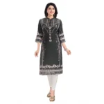 Generic Women's 3/4th Sleeve Masleen Tunic Long Kurti (Olive Green) - Image 2