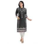 Generic Women's 3/4th Sleeve Masleen Tunic Long Kurti (Olive Green) - Image 4