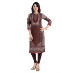 Generic Women's 3/4th Sleeve Masleen Tunic Long Kurti (Brown) - Image 3