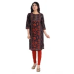 Generic Women's 3/4th Sleeve Cotton Blend Tunic Long Kurti (Grey) - Image 3