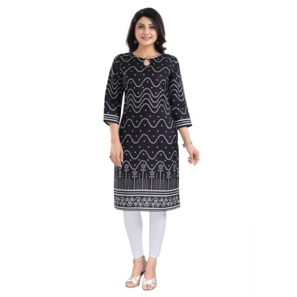 Generic Women's 3/4th Sleeve Cotton Blend Tunic Long Kurti (Black)
