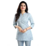 Generic Women's 3/4th Sleeve Viscose Blend Tunic Short Top (Blue) - Image 4
