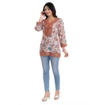 Generic Women's 3/4th Sleeve Faux Crepe Tunic Short Top (Off White) - Image 3