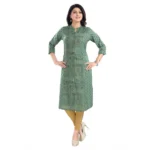 Generic Women's 3/4th Sleeve Viscose Tunic Long Kurti (Green) - Image 4
