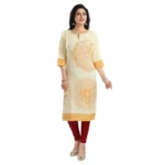 Generic Women's 3/4th Sleeve Viscose Blend Tunic Long Kurti (Yellow) - Image 3