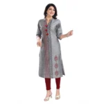 Generic Women's 3/4th Sleeve Silk Blend Tunic Long Kurti (Grey) - Image 3
