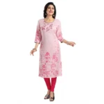 Generic Women's 3/4th Sleeve Viscose Blend Tunic Long Kurti (Pink) - Image 4