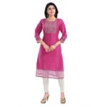 Generic Women's 3/4th Sleeve Silk Blend Tunic Long Kurti (Purple) - Image 3