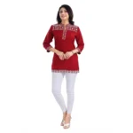 Generic Women's 3/4th Sleeve Viscose Tunic Short Top (Red) - Image 3