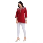 Generic Women's 3/4th Sleeve Viscose Tunic Short Top (Red) - Image 2
