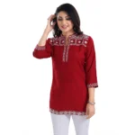Generic Women's 3/4th Sleeve Viscose Tunic Short Top (Red) - Image 4