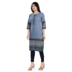 Generic Women's 3/4th Sleeve Cotton Blend Tunic Long Kurti (Blue) - Image 3