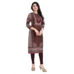 Generic Women's 3/4th Sleeve Masleen Tunic Long Kurti (Brown) - Image 4