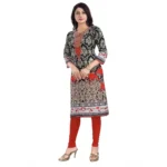 Generic Women's 3/4th Sleeve Cotton Blend Tunic Long Kurti (Black) - Image 3