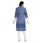 Generic Women's 3/4th Sleeve Cotton Blend Tunic Long Kurti (Blue) - Image 6