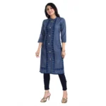 Generic Women's 3/4th Sleeve Cotton Blend Tunic Long Kurti (Blue) - Image 2