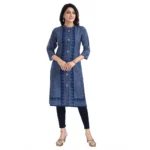 Generic Women's 3/4th Sleeve Cotton Blend Tunic Long Kurti (Blue) - Image 4