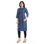 Generic Women's 3/4th Sleeve Cotton Blend Tunic Long Kurti (Blue) - Image 3