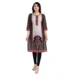 Generic Women's 3/4th Sleeve Cotton Blend Tunic Long Kurti (Brown) - Image 3
