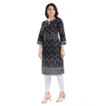 Generic Women's 3/4th Sleeve Cotton Blend Tunic Long Kurti (Black) - Image 2