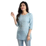 Generic Women's 3/4th Sleeve Viscose Blend Tunic Short Top (Blue) - Image 4