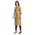 Generic Women's 3/4th Sleeve Silk Blend Tunic Long Kurti (Beige) - Image 2