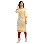 Generic Women's 3/4th Sleeve Viscose Blend Tunic Long Kurti (Yellow) - Image 4