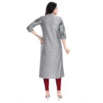 Generic Women's 3/4th Sleeve Silk Blend Tunic Long Kurti (Grey) - Image 6