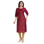 Generic Women's 3/4th Sleeve Silk Blend Tunic Long Kurti (Majenta) - Image 4