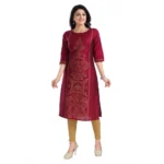 Generic Women's 3/4th Sleeve Silk Blend Tunic Long Kurti (Majenta) - Image 3