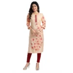 Generic Women's 3/4th Sleeve Viscose Blend Tunic Long Kurti (Pink) - Image 4