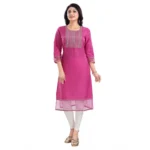 Generic Women's 3/4th Sleeve Silk Blend Tunic Long Kurti (Purple) - Image 4