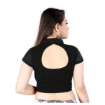 Generic Women's Short Sleeve Cotton Lycra Readymade Blouse (Balck, Free Size) - Image 3