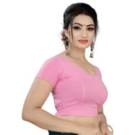 Generic Women's Short Sleeve Cotton Lycra Readymade Blouse (Baby Pink, Free Size) - Image 2