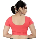 Generic Women's Short Sleeve Cotton Lycra Readymade Blouse (Peach, Free Size) - Image 3