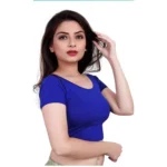 Generic Women's Short Sleeve Cotton Lycra Readymade Blouse (Royal Blue, Free Size) - Image 3