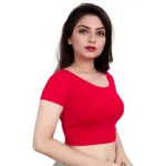 Generic Women's Short Sleeve Cotton Lycra Readymade Blouse (Red, Free Size) - Image 2
