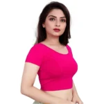 Generic Women's Short Sleeve Cotton Lycra Readymade Blouse (Pink, Free Size) - Image 2
