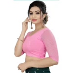 Generic Women's 3/4 th Sleeve Cotton Lycra Readymade Blouse (Baby Pink, Free Size) - Image 2