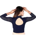Generic Women's 3/4 th Sleeve Cotton Lycra Readymade Blouse (Navy Blue, Free Size) - Image 4