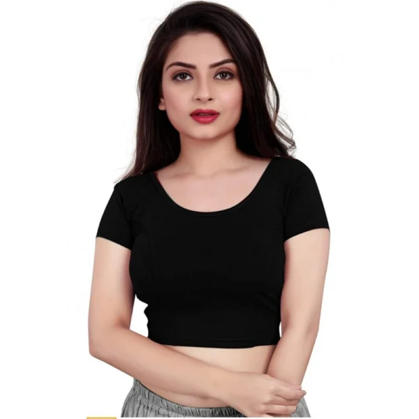 Generic Women's Short Sleeve Cotton Lycra Readymade Blouse (Black, Free Size)
